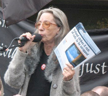 Maura Harrington with the All the Facts leaflet